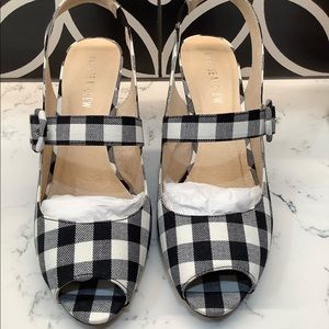 ModCloth Chelsea Crew Black Gingham Open-toed Slingbacks Size 9 EUC